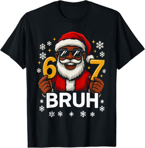 67 Bruh Christmas Santa Funny 6-7 African American Boys 6 7 T-Shirt - T-Shirt | Black