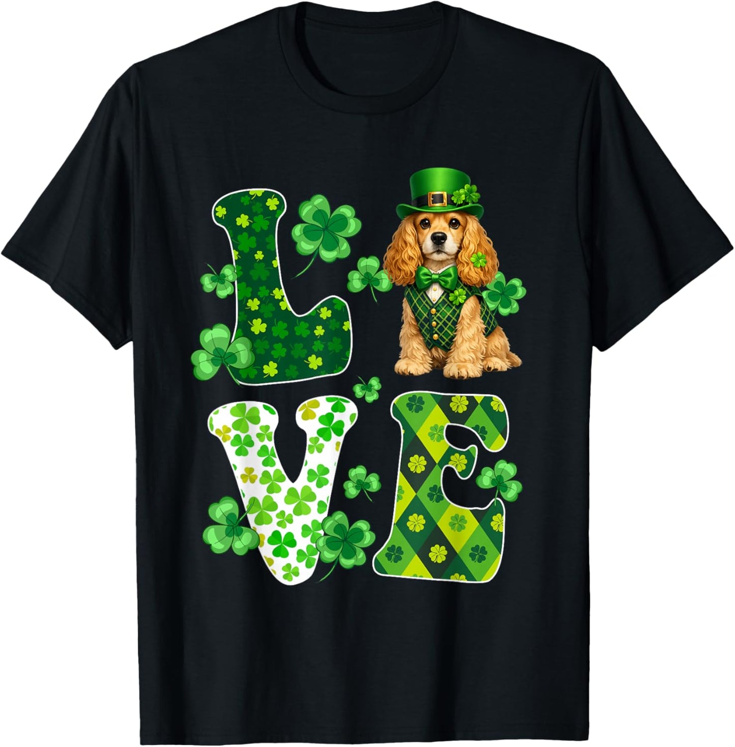Love Cocker Spaniel Dog St Patricks Day Dog Lover T-Shirt - T-Shirt | Black
