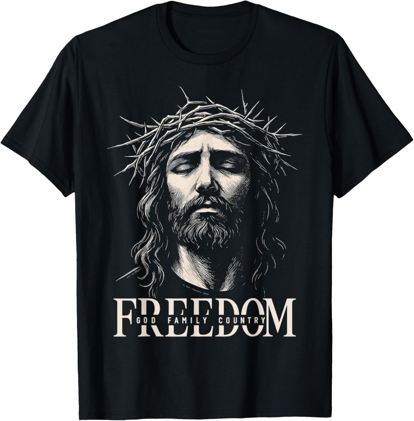 HUGvyn Freedom Jesus Christian Face Crown God Family Country T-Shirt - T-Shirt | Black