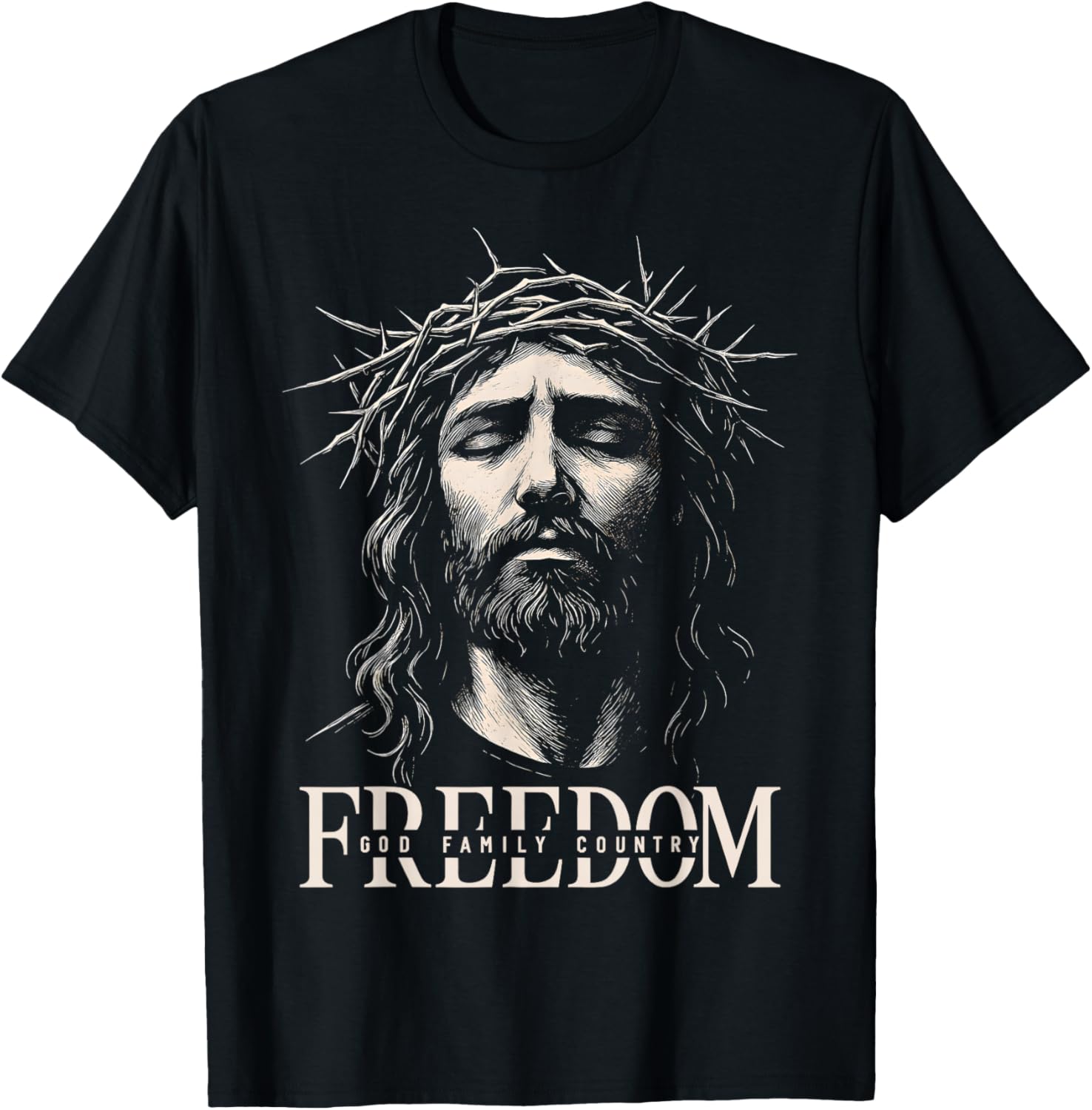 HUGvyn Freedom Jesus Christian Face Crown God Family Country T-Shirt - T-Shirt | Black
