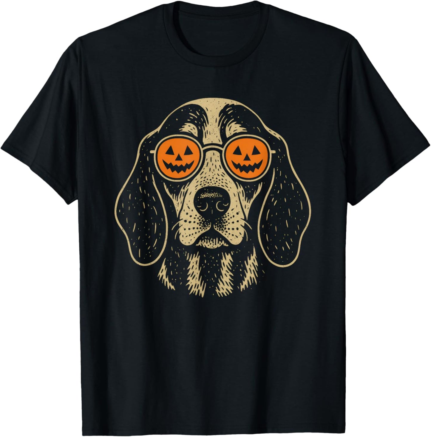 Halloween Bluetick Coonhound Dog with Pumpkin Glasses Gift T-Shirt - T-Shirt | Black