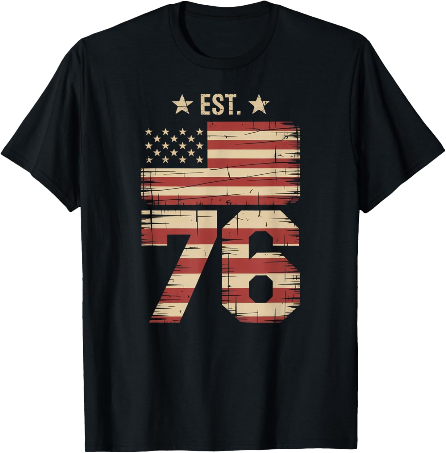 4th of July 6 7 USA Flag Patriotic Independence 76 T-Shirt - T-Shirt | Black