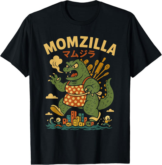 Momzilla Funny Kaiju Parody Retro Japanese Coffee Mom T-Shirt - T-Shirt | Black