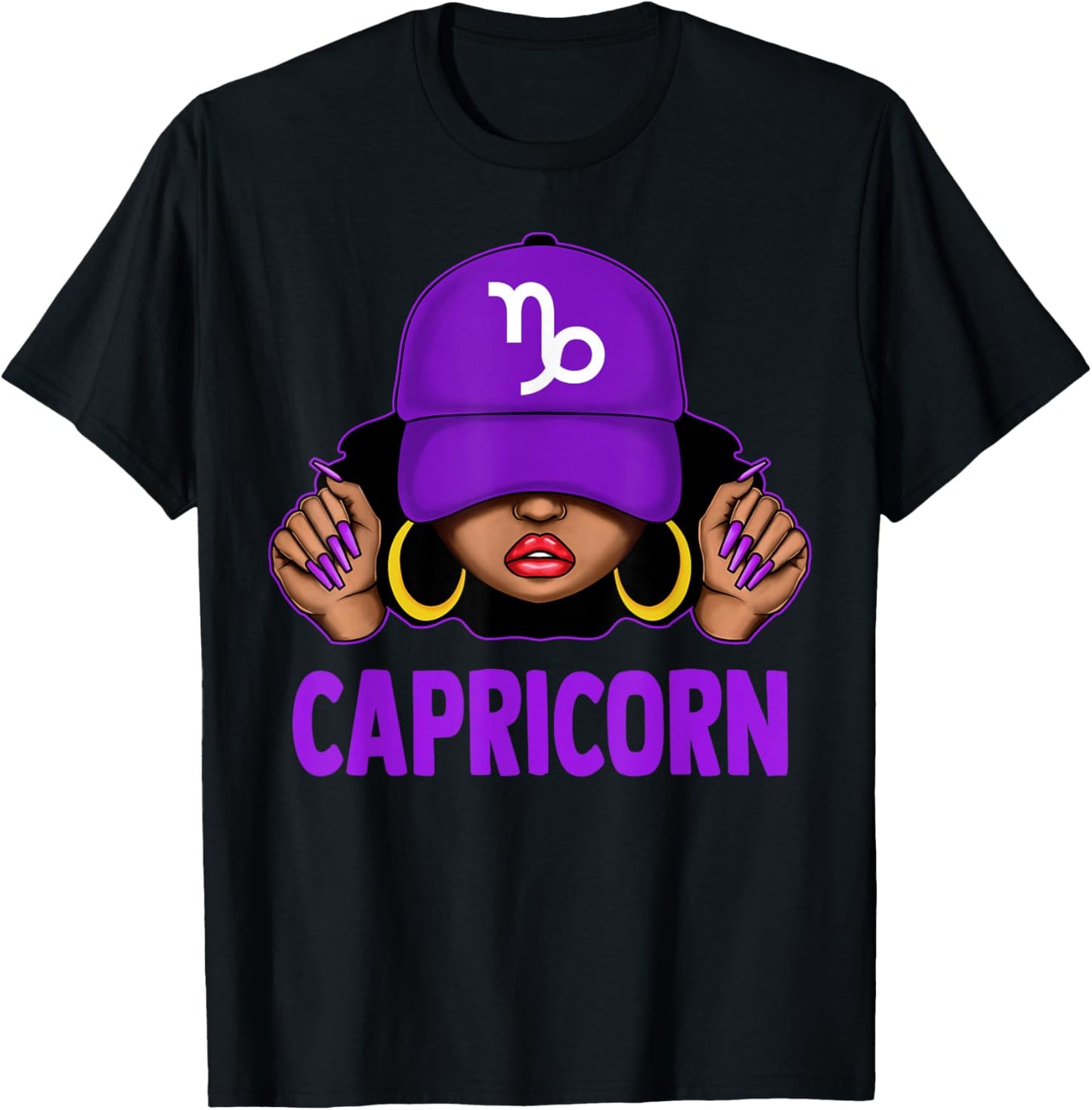 Capricorn Queen Black Woman Purple Cap It's My Birthday T-Shirt - T-Shirt | Black