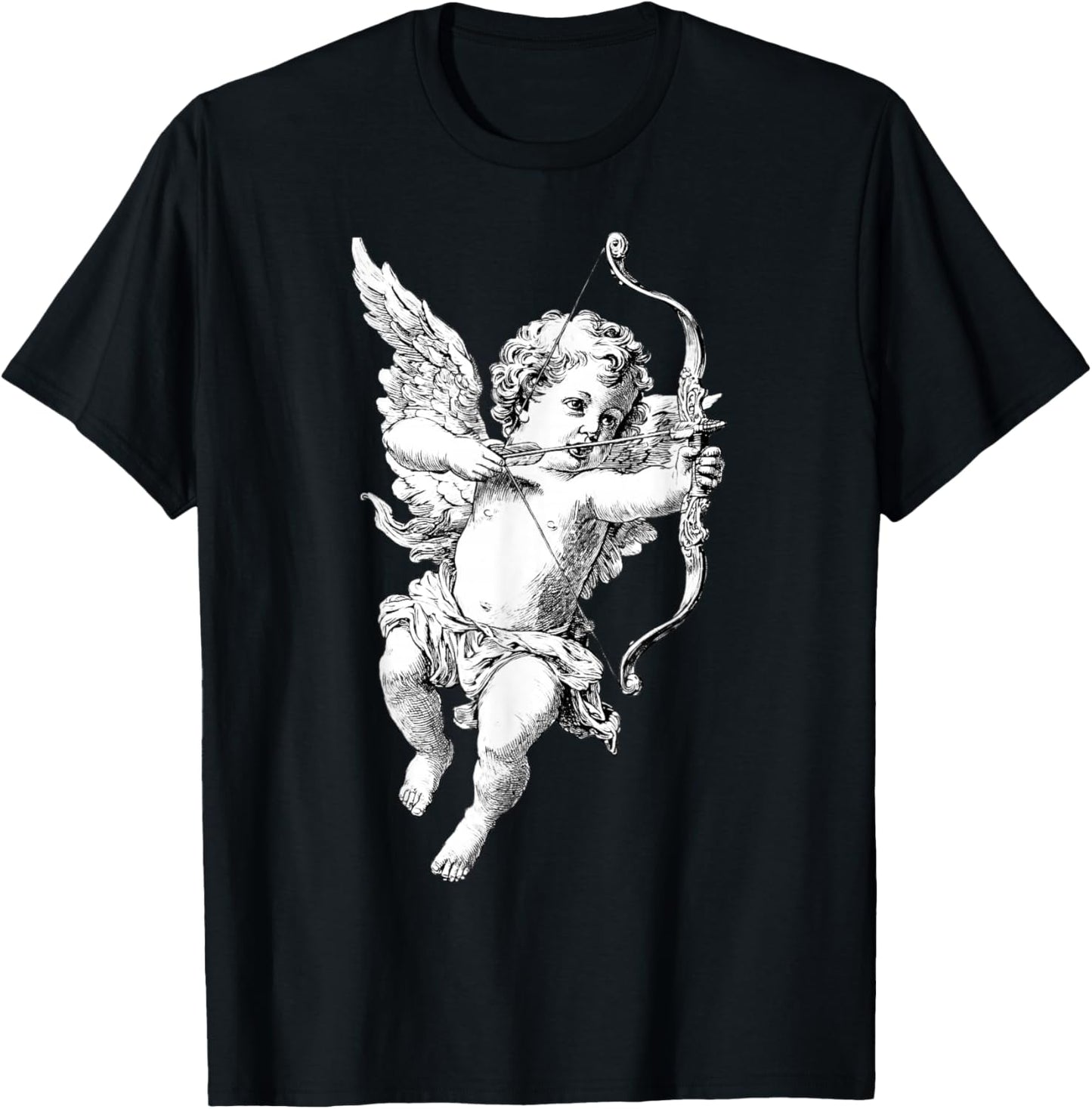 Retro Cherub Angel Cupid Vintage Aesthetic Valentine Day T-Shirt - T-Shirt | Black