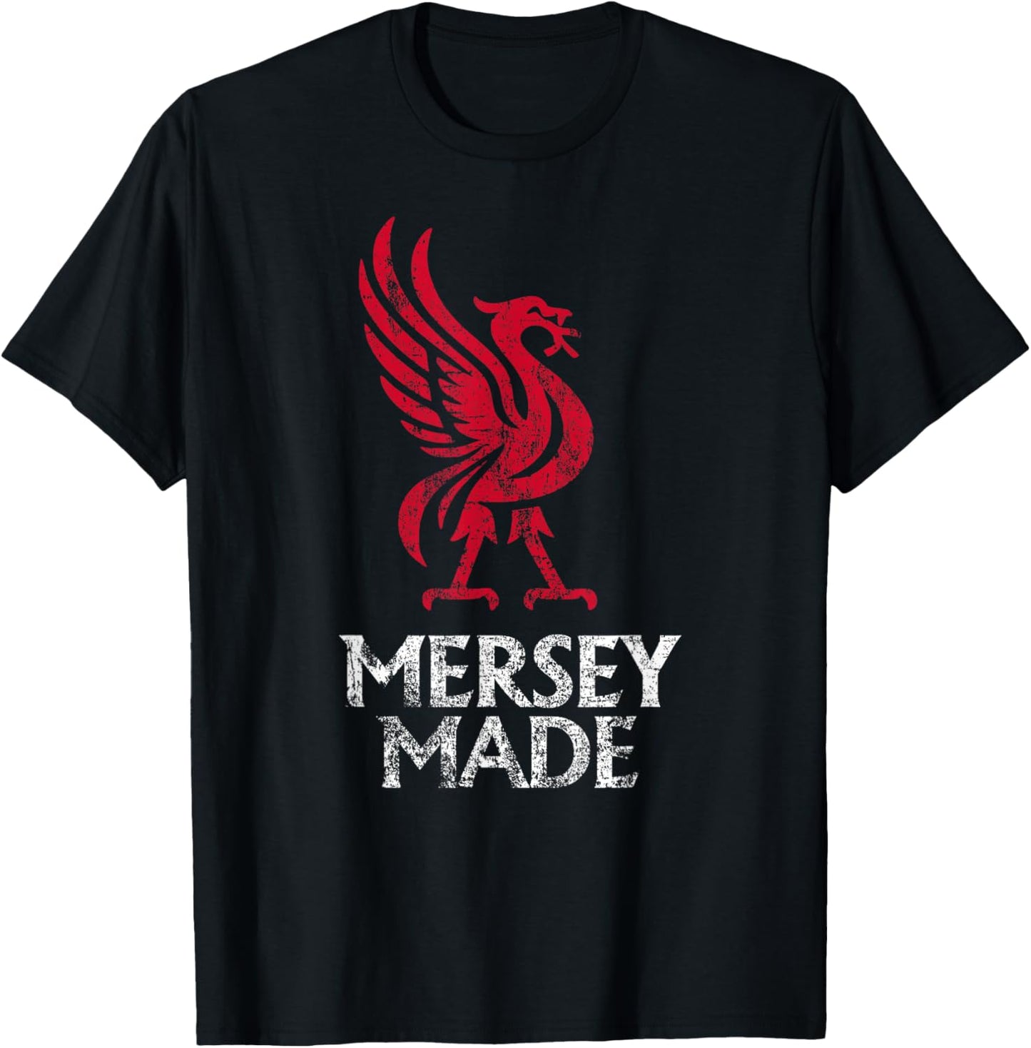 Mersey Made Liverpool England Liver Bird Distressed Print T-Shirt - T-Shirt | Black