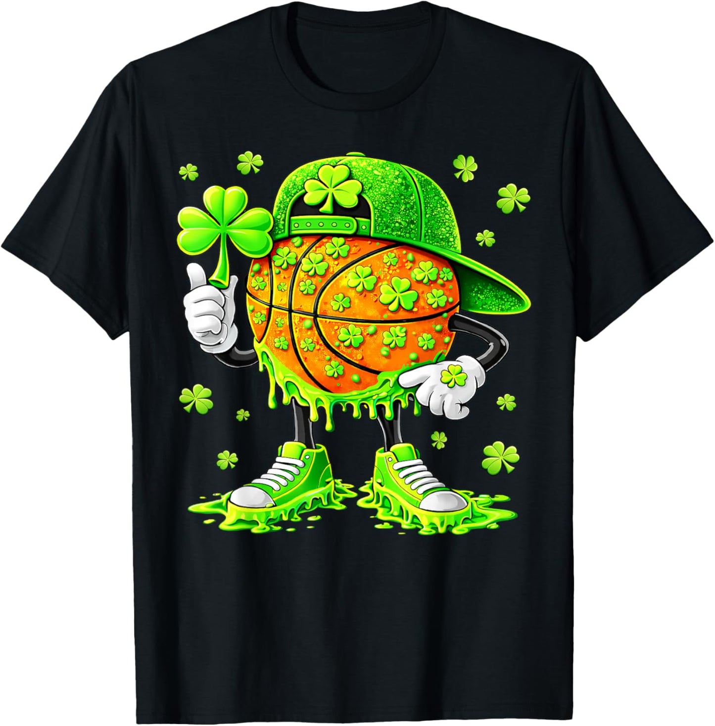 Funny Basketball Shamrock Irish St Patricks Men Boy T-Shirt - T-Shirt | Black
