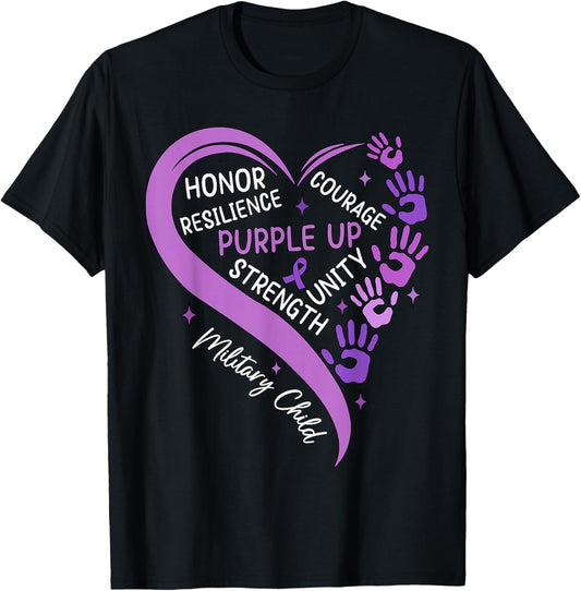 Purple Up for Military Kids Military Child Month USA Flag T-Shirt - T-Shirt | Black