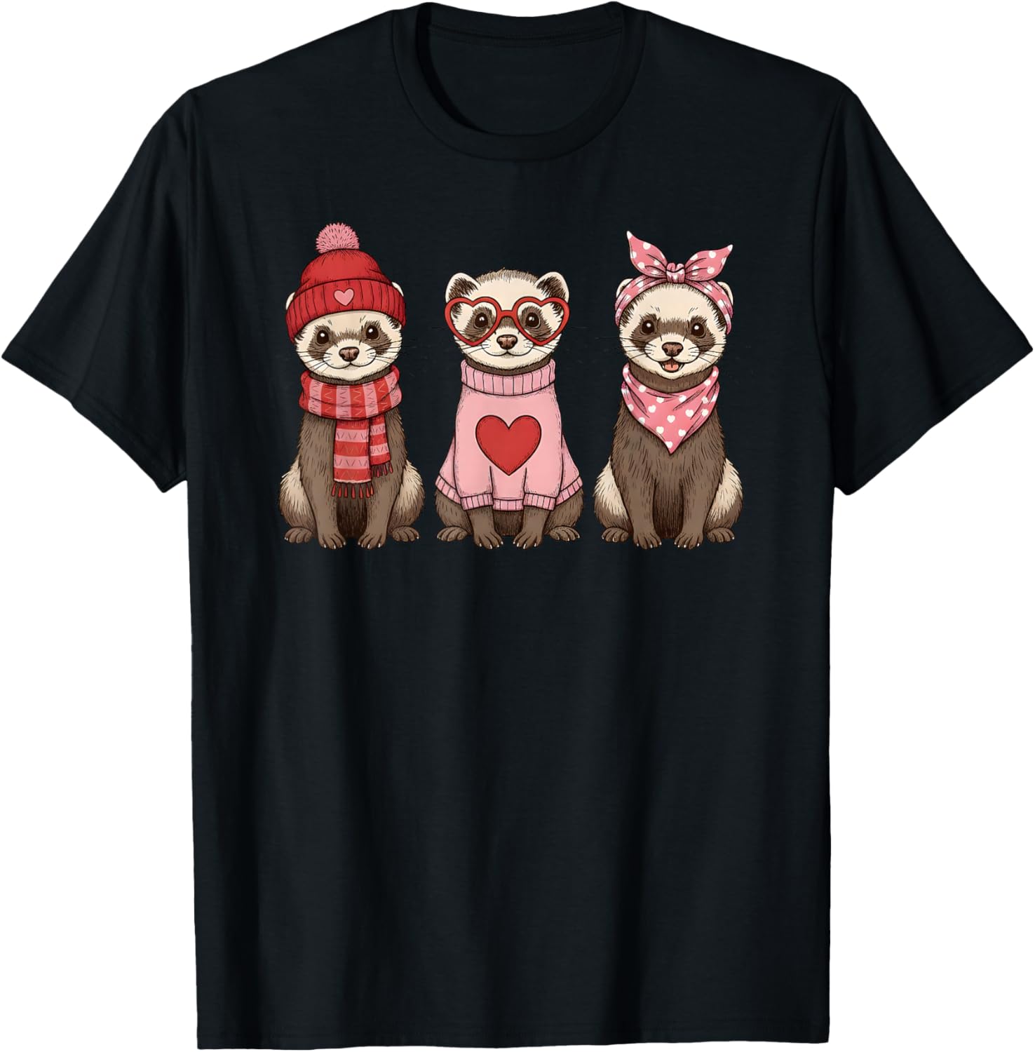 Retro Ferret Cute Valentine T-Shirt - T-Shirt | Black