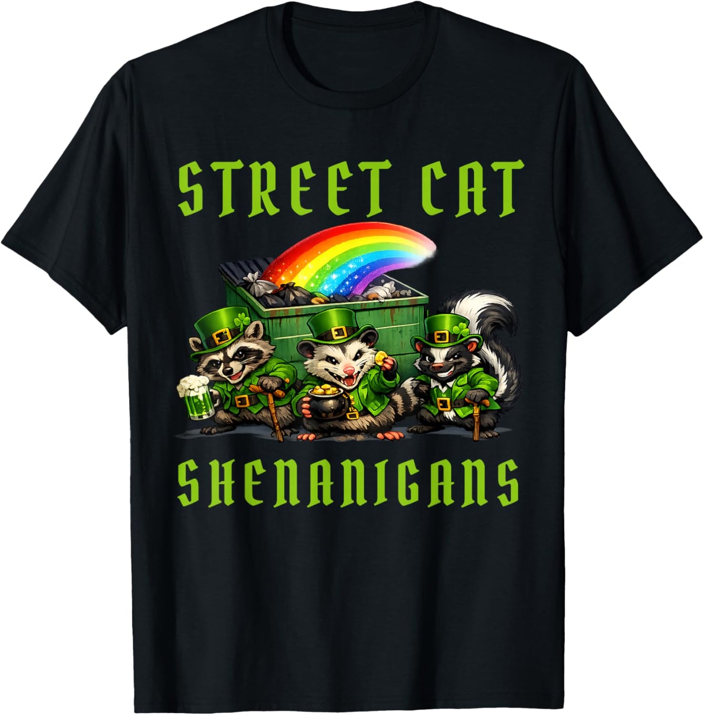 Street Cat Shenanigans Funny St Patricks Street Cats Irish T-Shirt - T-Shirt | Black