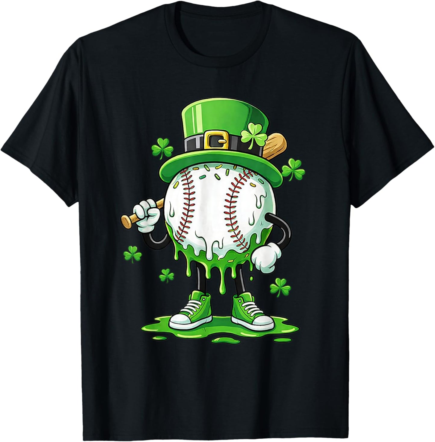 Baseball Green Drip Ice Cream Youth Boy St Patricks Day T-Shirt - T-Shirt | Black