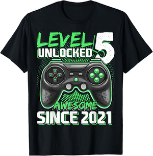 Level 5 Unlocked Birthday Boy Gamer 5 Year Video Game 2021 T-Shirt - T-Shirt | Black