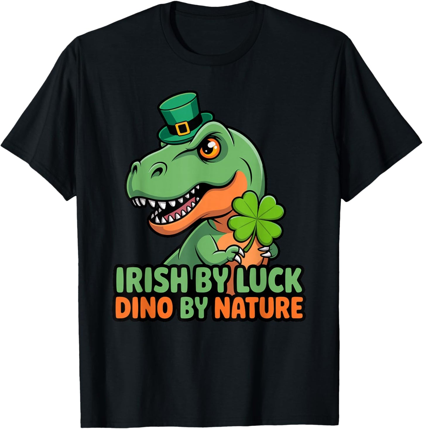 Irish by Luck Dino by Nature St Patricks Day T-Rex Boys T-Shirt - T-Shirt | Black