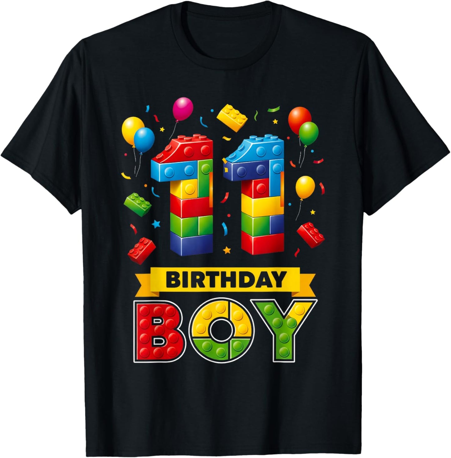 11 Year Old Building Blocks Kids It's My 11th Birthday Boy T-Shirt - T-Shirt | Black