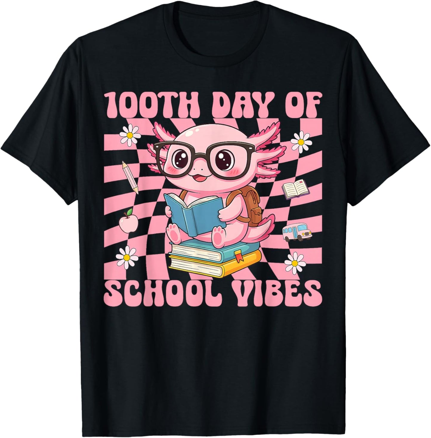 100th Day of School Vibes Cute Axolotl 100 Days of School T-Shirt - T-Shirt | Black