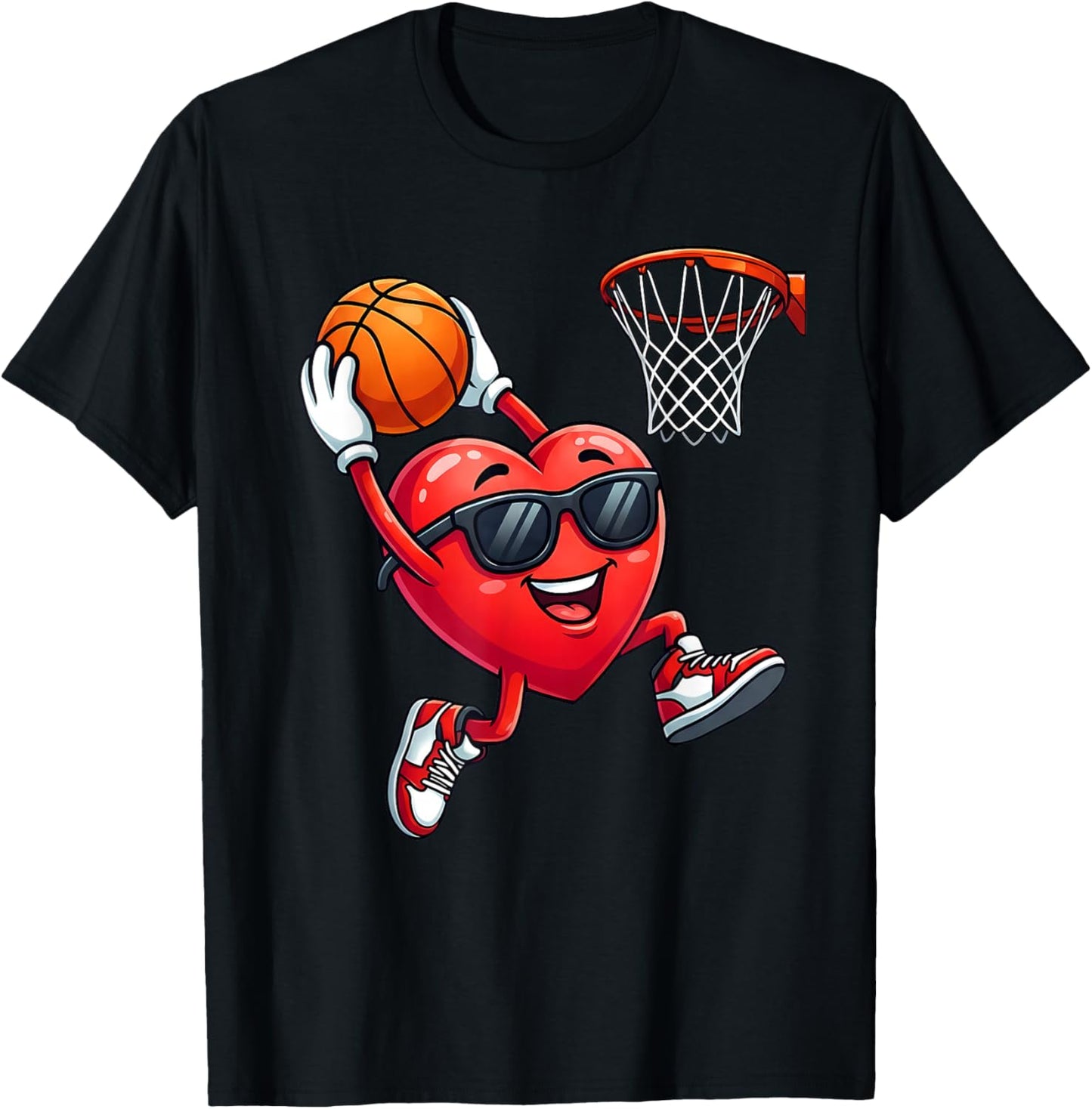 Valentines Day Basketball Funny Red Heart Boys Kids T-Shirt - T-Shirt | Black