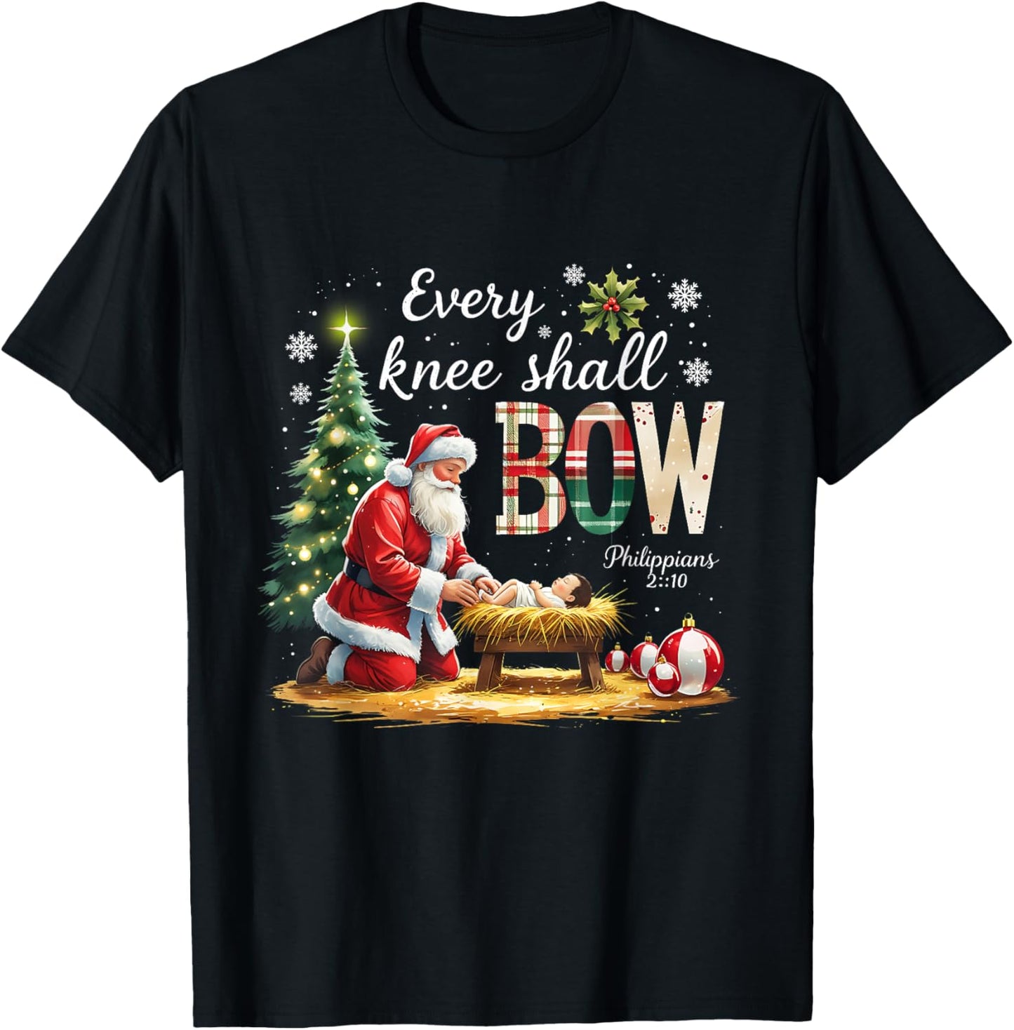 Every Knee Shall Bow Philippians 2:10 Christmas Design T-Shirt - T-Shirt | Black