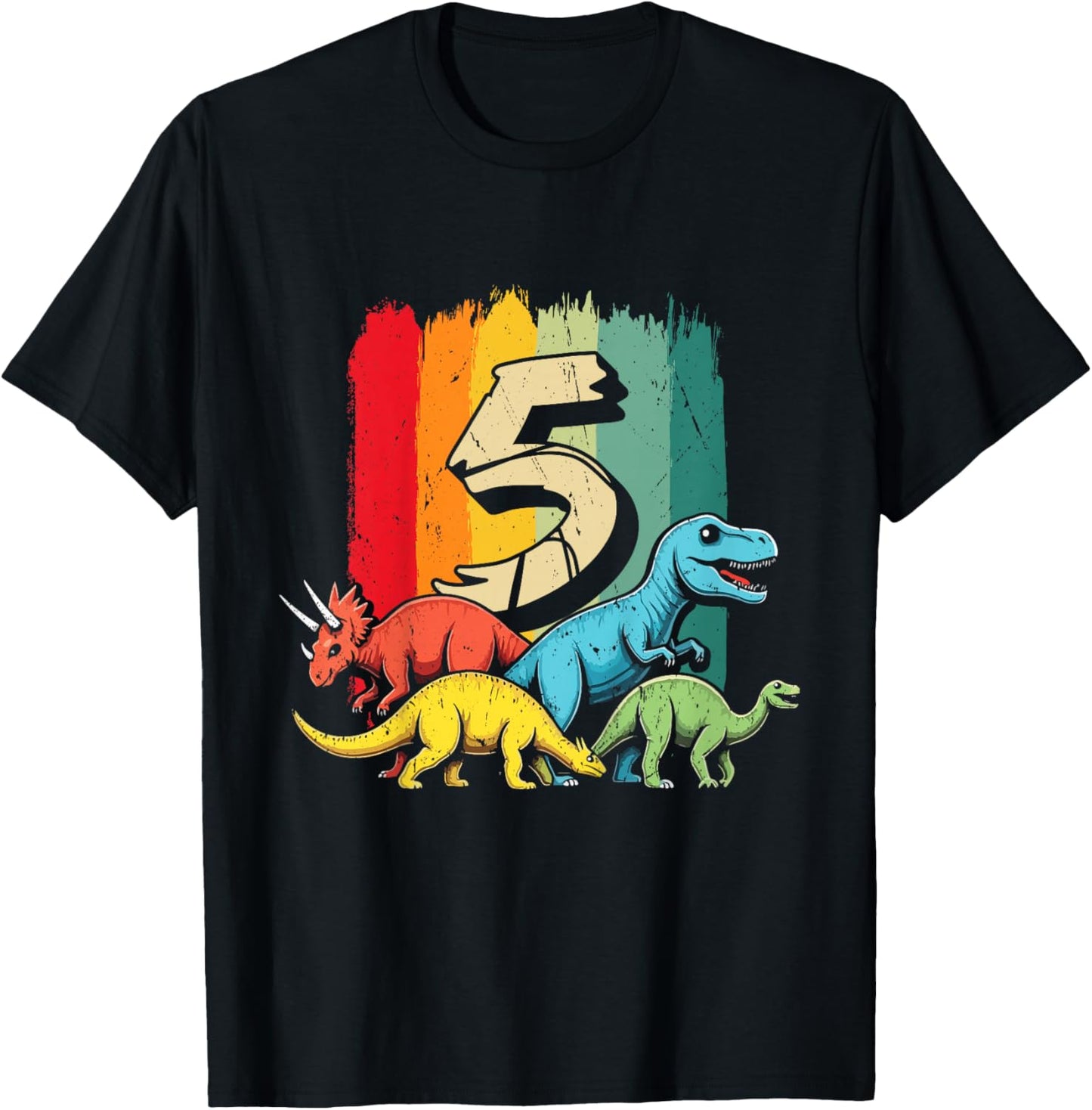 5th Birthday TRex Dinosaur 5 Year Old Boy Girl T-Shirt - T-Shirt | Black