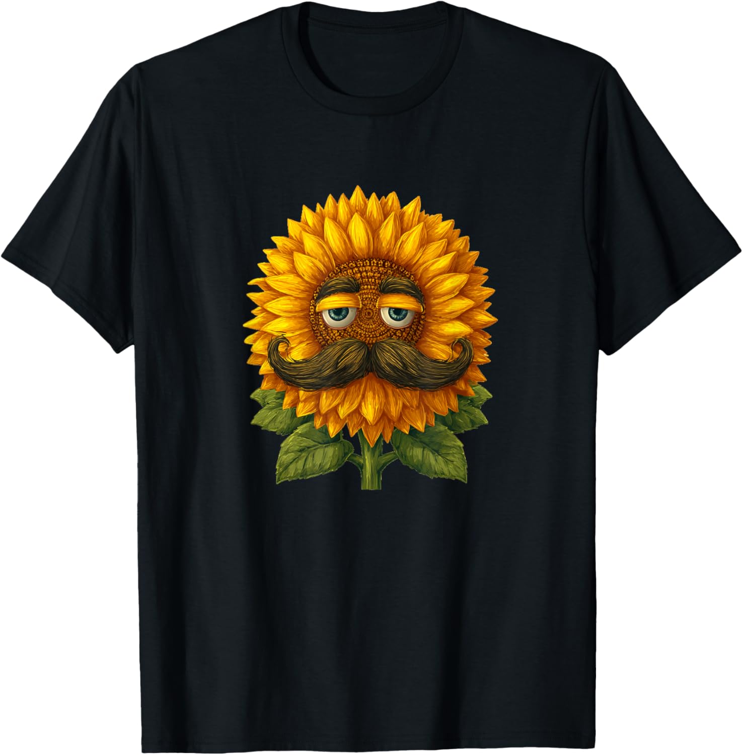 Handsome Mustache Sunflower Face Costume T-Shirt - T-Shirt | Black