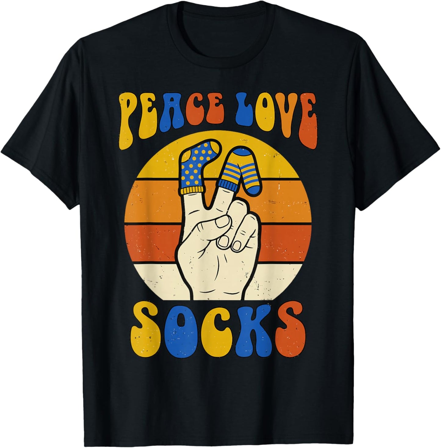 Retro Peace Love Socks Trisomy 21 Awareness T21 Inclusion T-Shirt - T-Shirt | Black