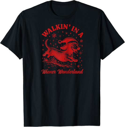Funny Dachshund Christmas Wiener Wonderland Dog Doxie X-Mas Raglan Baseball T-Shirt - T-Shirt | Black