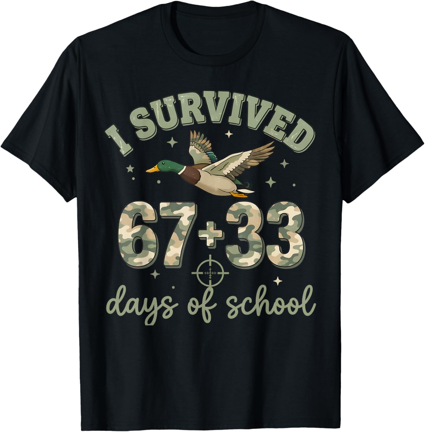 I Survived 67 33 Days of School Camo Duck Hunting for Boys T-Shirt - T-Shirt | Black