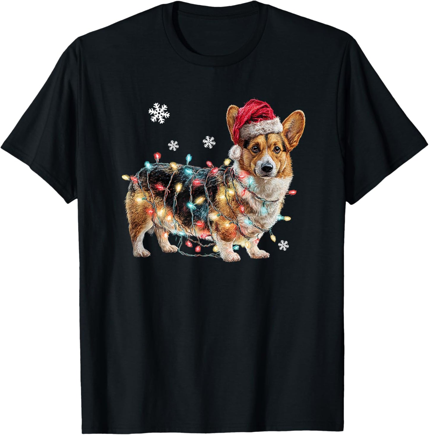 Funny Corgi Dog Santa Merry Christmas Lights T-Shirt - T-Shirt | Black