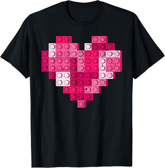 Valentines Day Heart Building Blocks Bricks Boys Kid Toddler T-Shirt - T-Shirt | Black