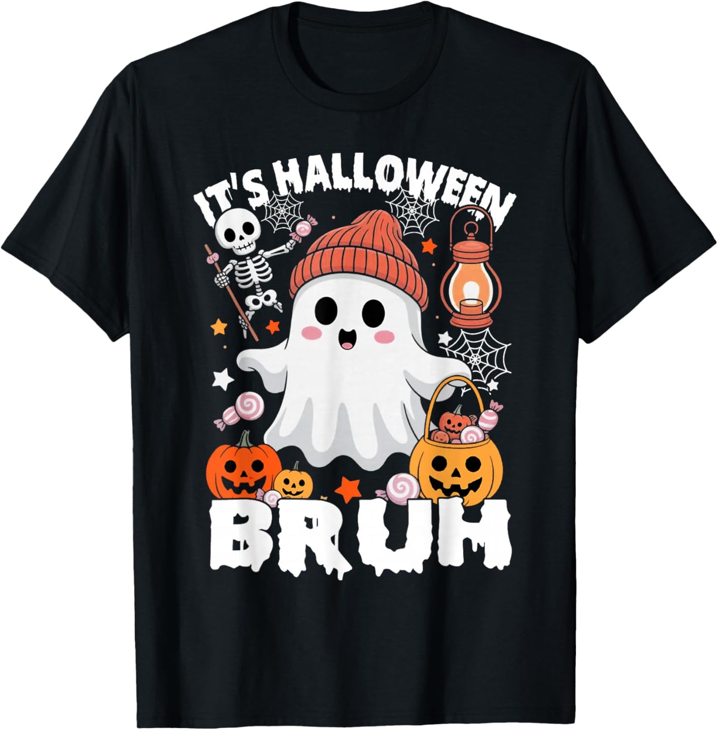 Its Halloween Bruh Boo Ghost Pumpkin Costume Boys Girls Kids T-Shirt - T-Shirt | Black