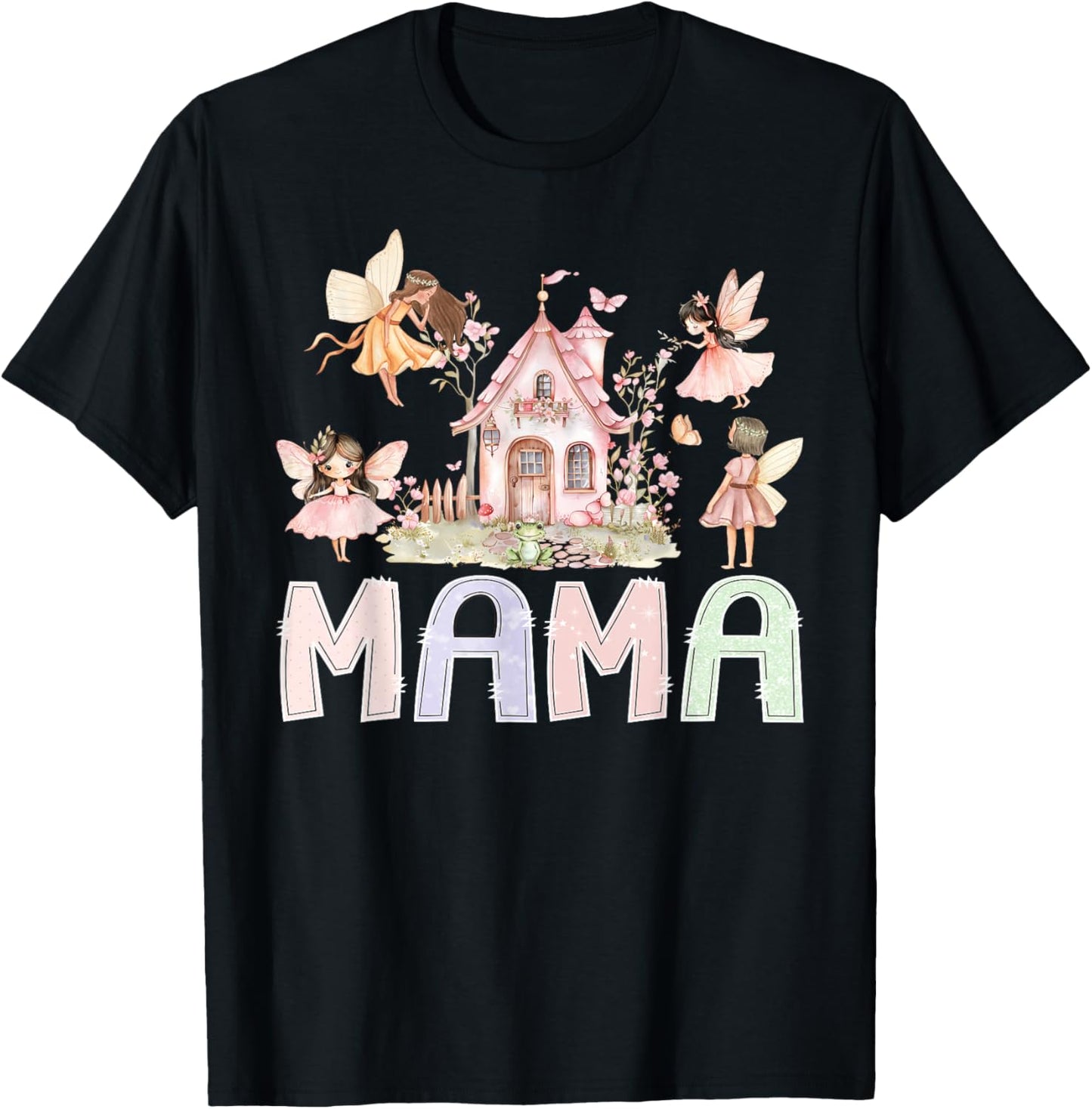 Fairy Mama Magical Floral Birthday Girl Fairytale Matching T-Shirt - T-Shirt | Black