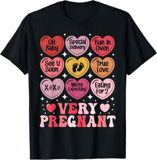 Pregnancy Announcement Valentine's Day Very Pregnant Heart T-Shirt - T-Shirt | Black