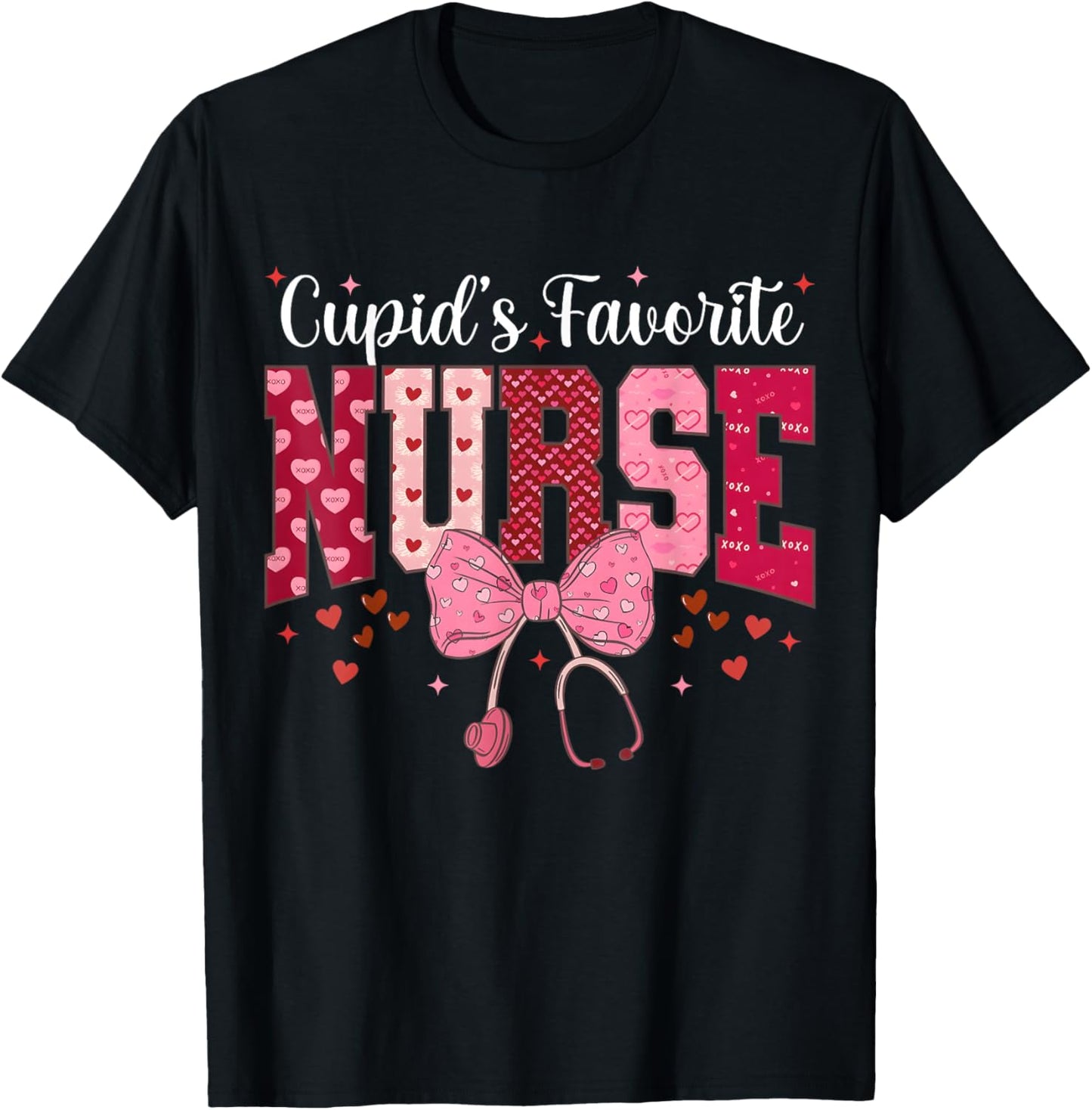 Valentines Day Nurse Cupids Favorite Nurse Er Rn Nurse T-Shirt - T-Shirt | Black