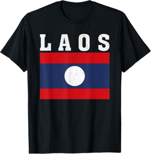 Laos Flag Patriotic National Roots Souvenir T-Shirt - T-Shirt | Black