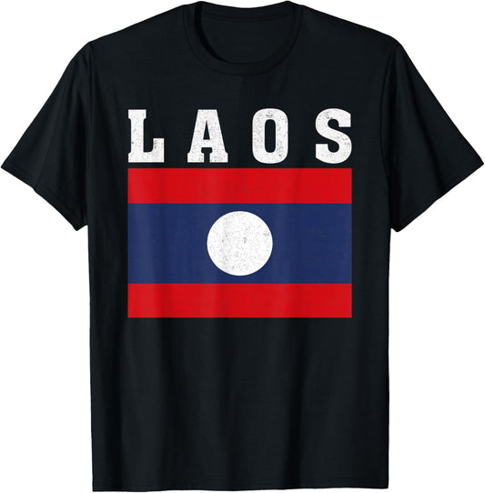 Laos Flag Patriotic National Roots Souvenir T-Shirt - T-Shirt | Black