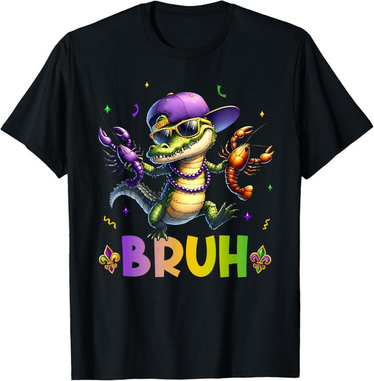 Mardigator Alligator Bruh Mardi Gras Costume Teens Boys Kids T-Shirt - T-Shirt | Black