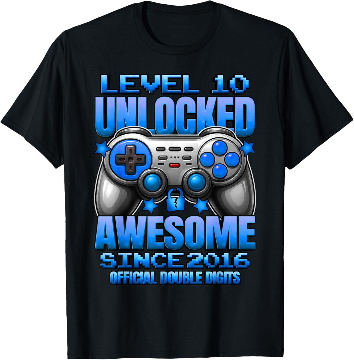 Official Double Digits Level 10 Unlocked 10th Birthday Boy T-Shirt - T-Shirt | Black