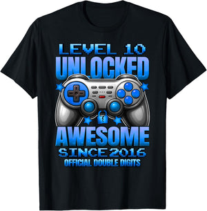 Official Double Digits Level 10 Unlocked 10th Birthday Boy T-Shirt - T-Shirt | Black