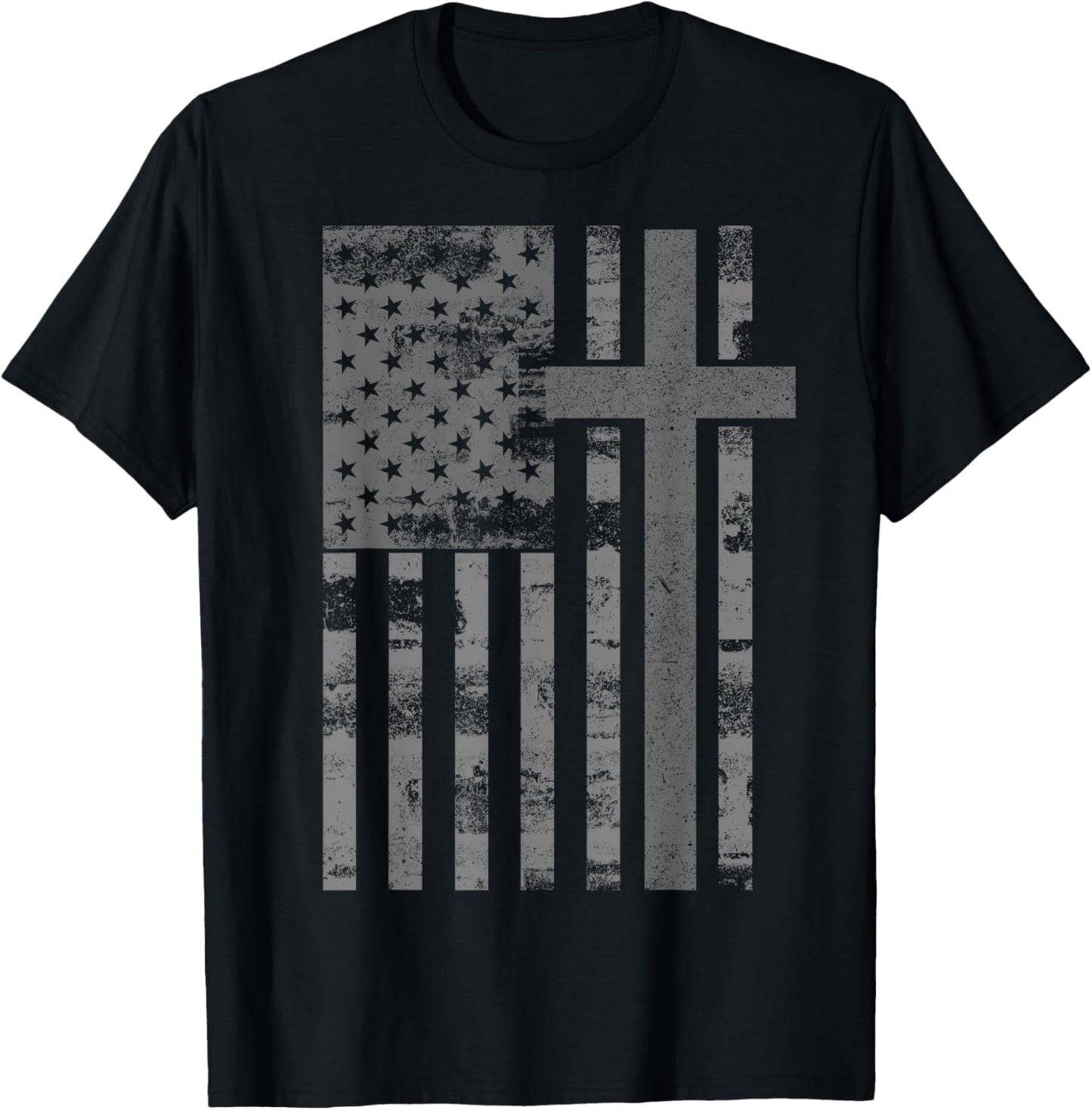 American USA Flag Christian Cross Patriotic Grunge T-Shirt - T-Shirt | Black