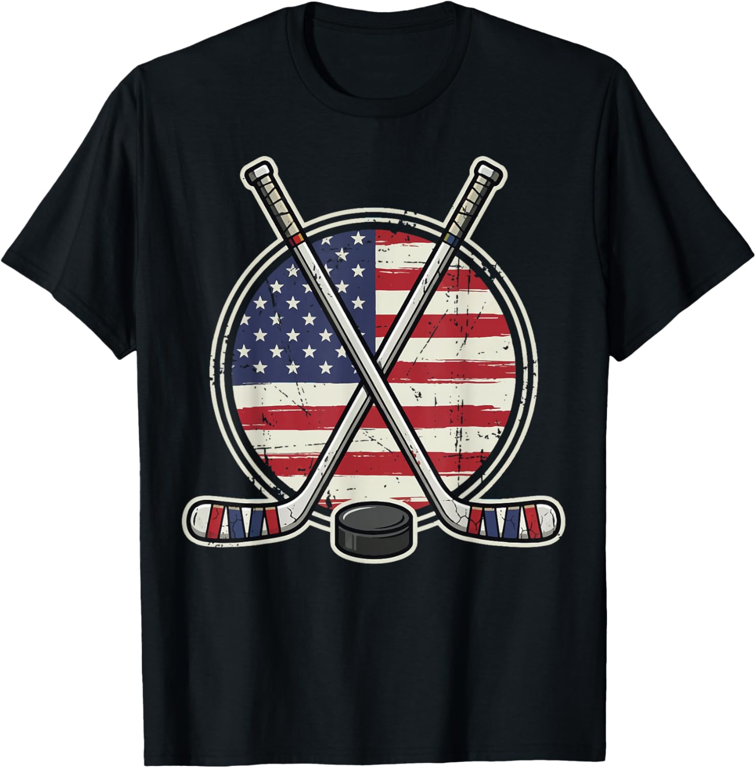 Ice Hockey USA Flag T-Shirt - T-Shirt | Black