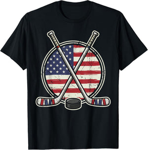 Ice Hockey USA Flag T-Shirt - T-Shirt | Black