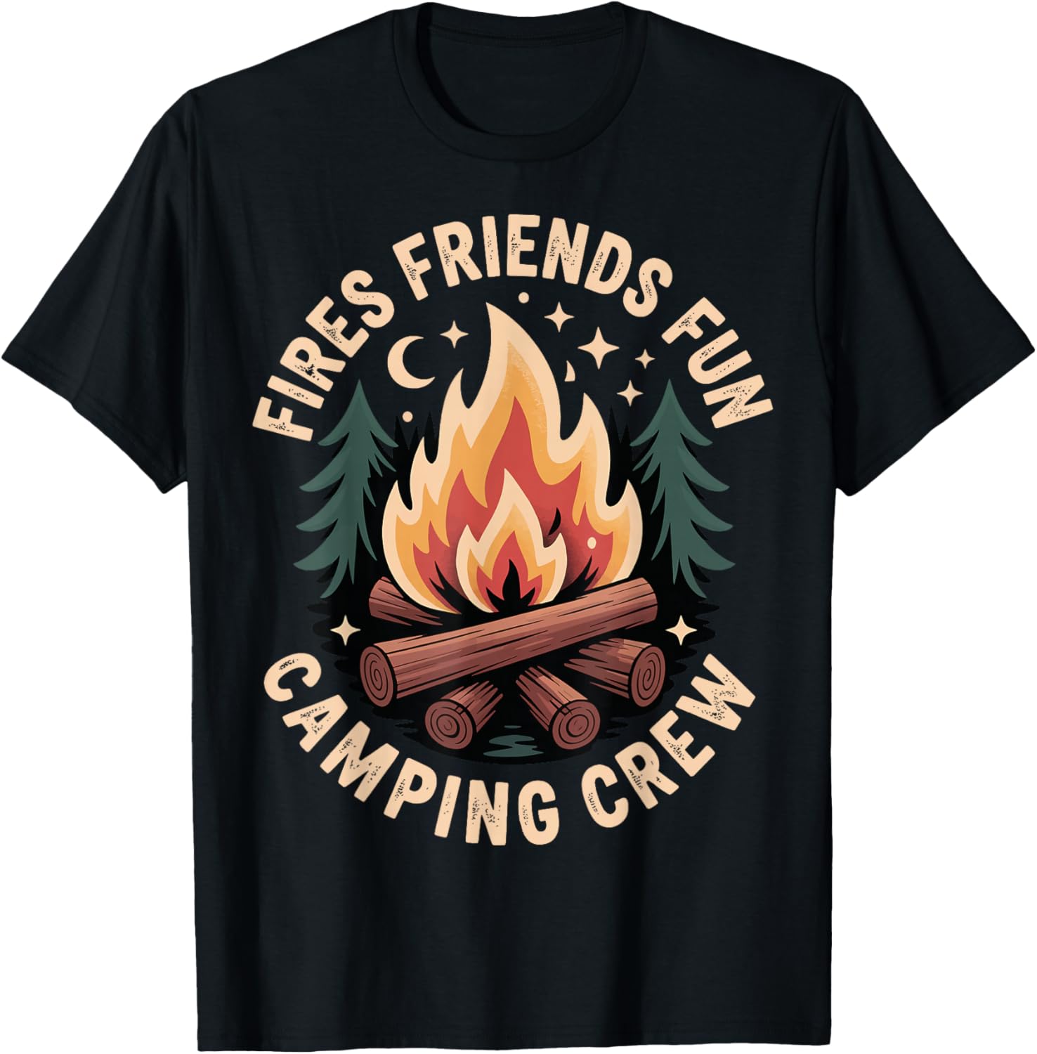 Fires Friends Fun Camping Crew T-Shirt - T-Shirt | Black