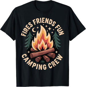 Fires Friends Fun Camping Crew T-Shirt - T-Shirt | Black