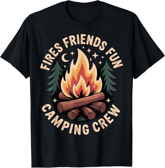 Fires Friends Fun Camping Crew T-Shirt - T-Shirt | Black