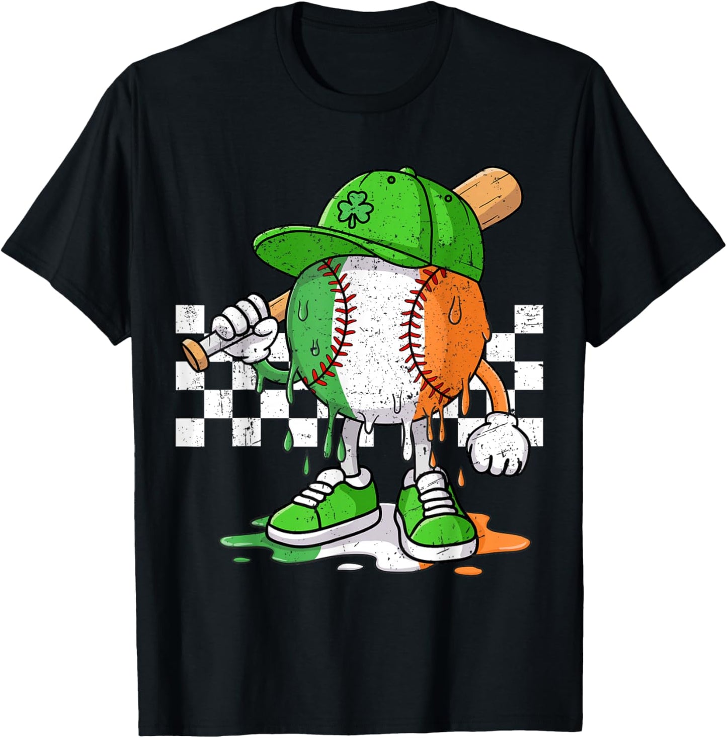 Boys St Patricks Day Irish Flag Kids Baseball Ice Cream Drip T-Shirt - T-Shirt | Black