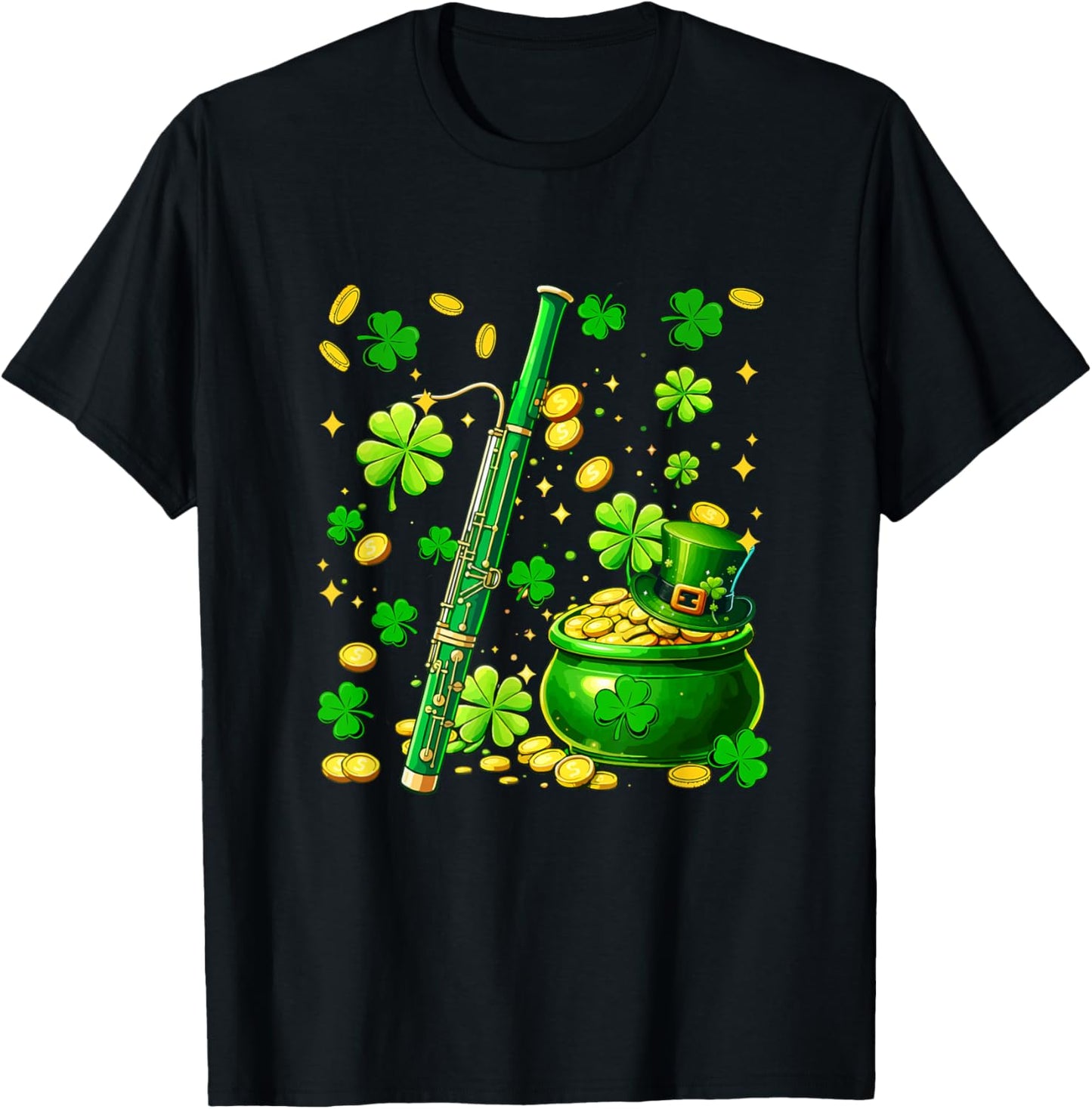 Bassoon Instrumentalist St. Patrick's Day Shamrocks Coins T-Shirt - T-Shirt | Black
