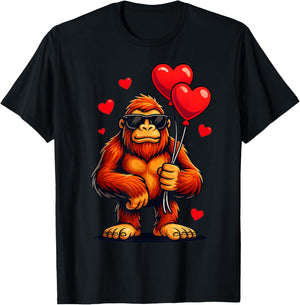 Funny Valentines Day Bigfoot Heart Balloons Sasquatch Boys T-Shirt - T-Shirt | Black