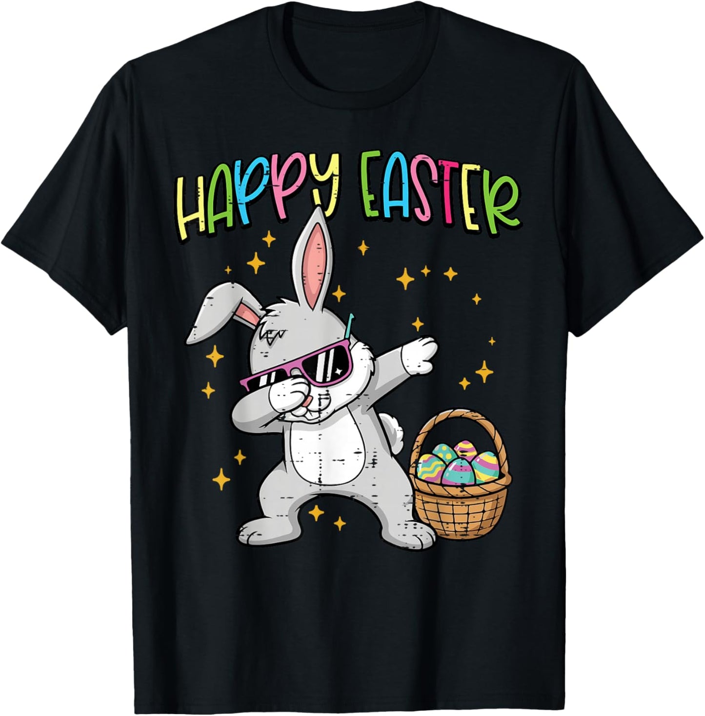 Happy Easter Dabbing Bunny Egg Basket Boys Kids Men Women T-Shirt - T-Shirt | Black