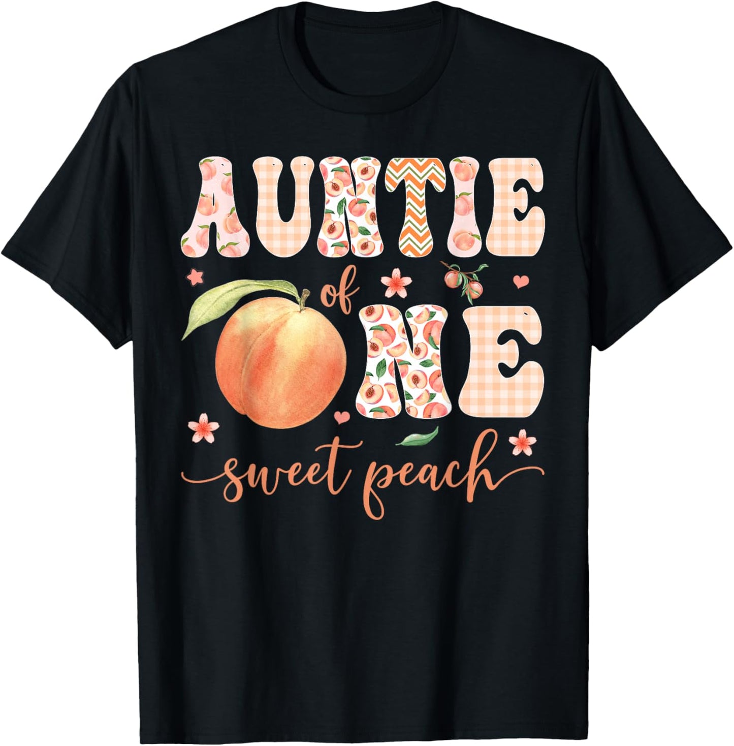 Auntie of One Sweet Peach 1st Birthday Girl Party T-Shirt - T-Shirt | Black