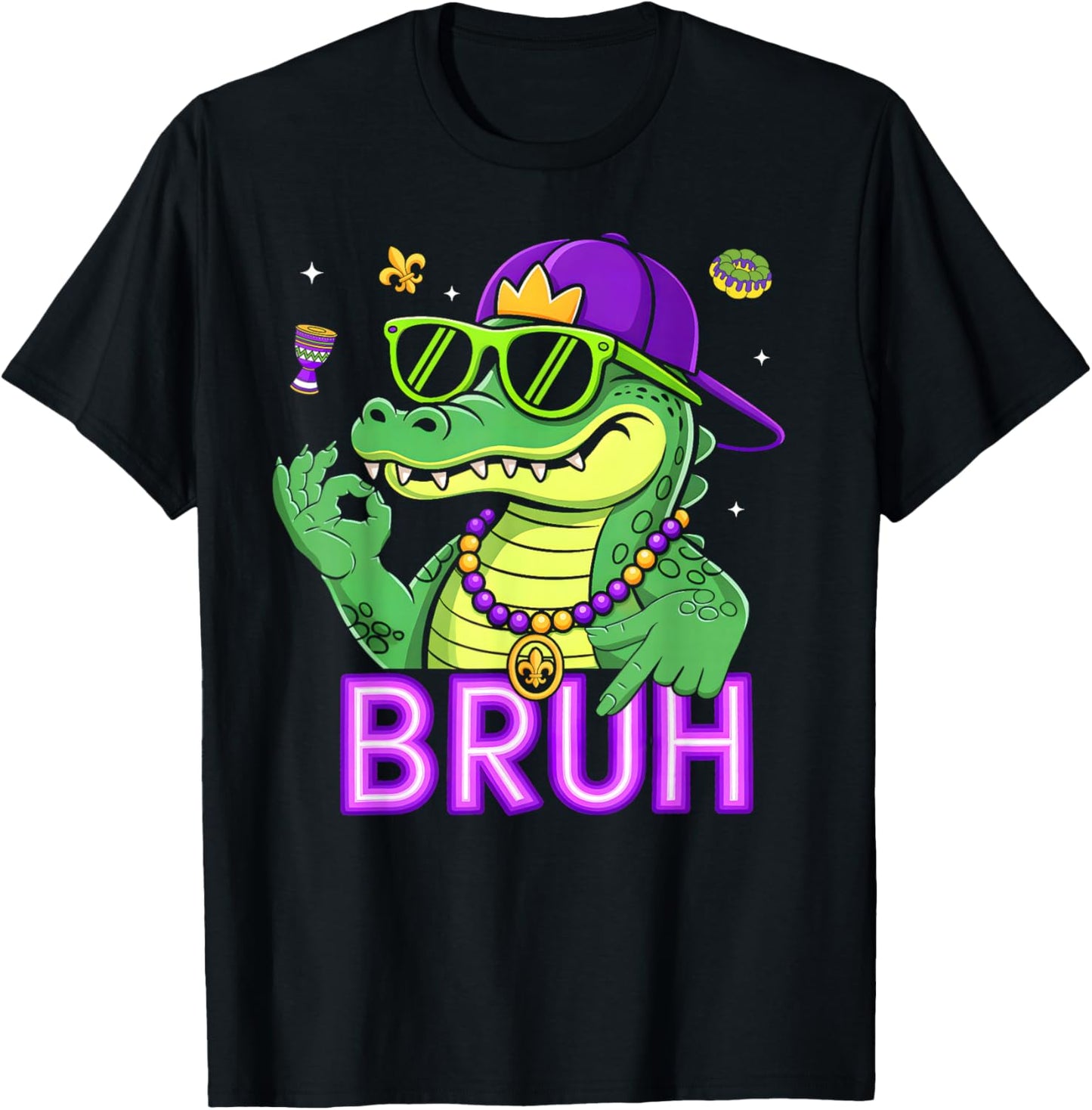 Funny Six Seven Bruh Mardi Gras Mardigator Alligator 67 Meme T-Shirt - T-Shirt | Black