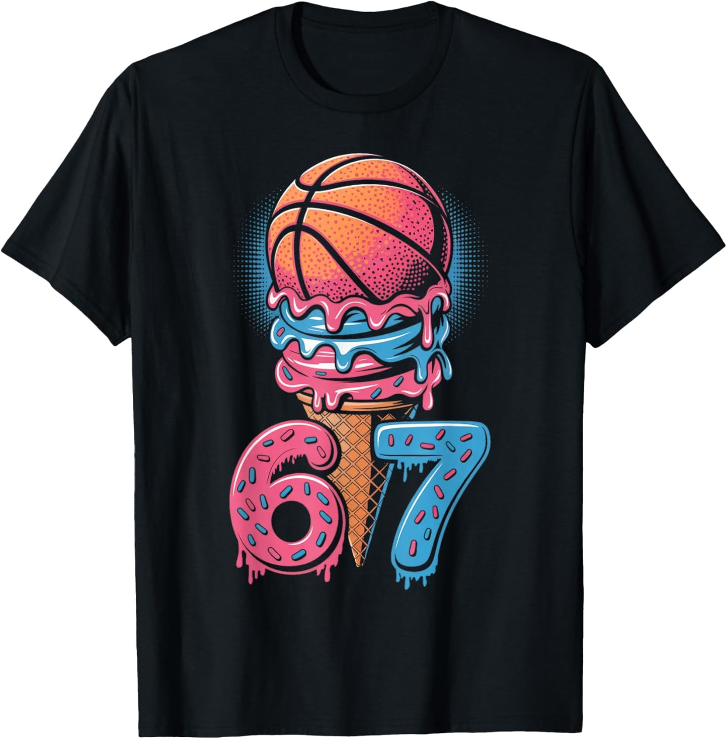 Player 67 Number 67th B-Ball Basketball Ice Cream Drip T-Shirt - T-Shirt | Black